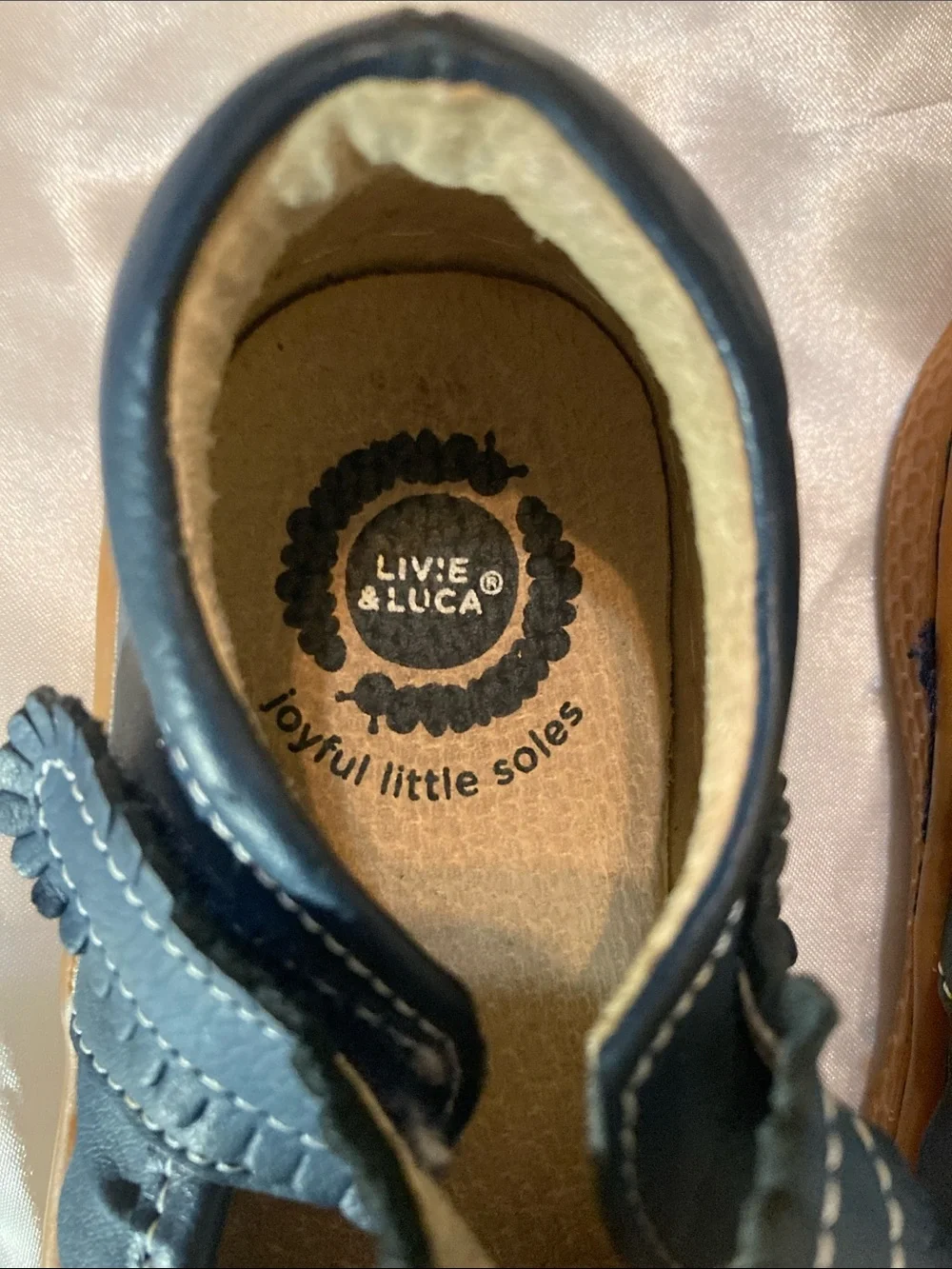 Livie & Luca Navy Mary Jane Shoes with Tan Sole